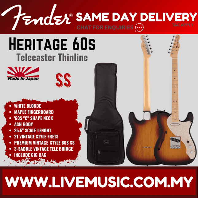 Fender Japan Heritage 60s Telecaster Electric Guitar, Maple Fretboard - 3-Tone Sunburst