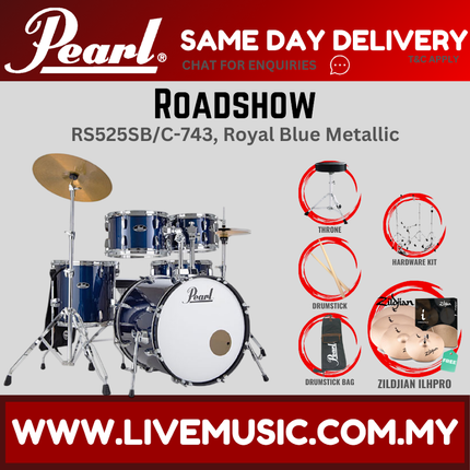 Pearl Roadshow RS525SB/C Drum Set with Zildjian ILHPRO Cymbal set, Drum Throne
