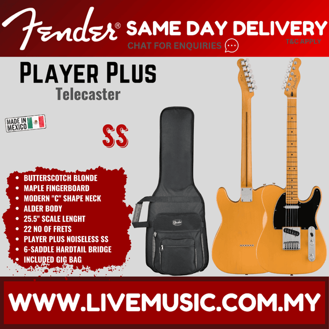 Fender Player Plus Telecaster Electric Guitar, Maple FB, Butterscotch Blonde