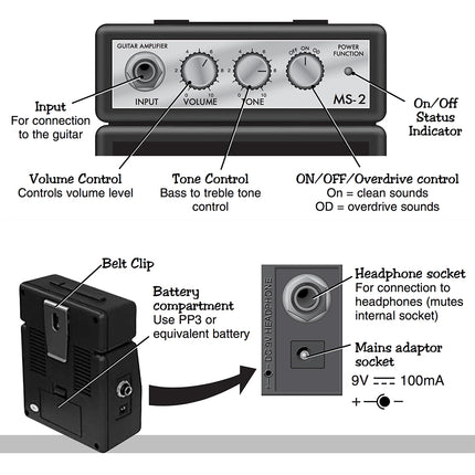 Marshall MS-2R - 1 Watt Battery-powered Micro Amplifier (MS2R / Ms-2 / MS2)