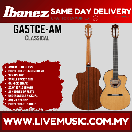 Ibanez GA5TCE-AM Thinline Classical Acoustic-Electric Concert Guitar - Amber High Gloss ( GA5TCE AM / GA5TCEAM )