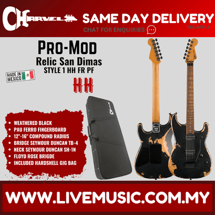 Charvel Pro-Mod Relic San Dimas Style 1 HH FR PF Electric Guitar, Pau Ferro FB - Weathered Black