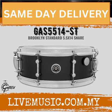 Gretsch GAS5514-ST Brooklyn Standard Snare Drum, Satin Black Metallic