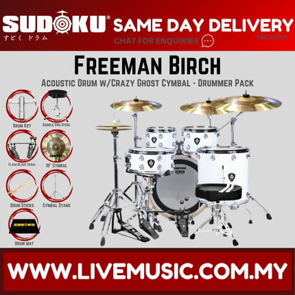 Sudoku Freeman Birch Acoustic Drum Set Adult Drum With Accessories - Hairline Grey