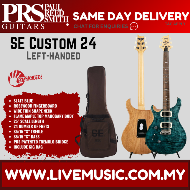 PRS SE Custom 24 Left-handed Electric Guitar, Slate Blue