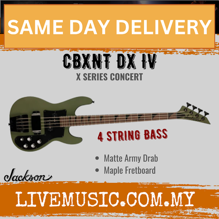 Jackson X Series Concert Bass CBXNT DX IV Electric Bass Guitar, Maple FB, Matte Army Drab