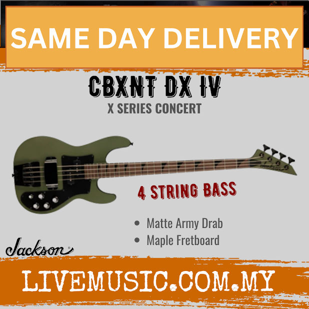 Jackson X Series Concert Bass CBXNT DX IV Electric Bass Guitar, Maple FB, Matte Army Drab