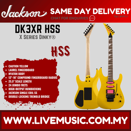 Jackson X Series Dinky DK3XR HSS Electric Guitar, Laurel FB, Caution Yellow