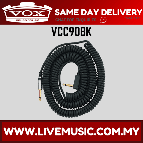 Vox VCC90 9M Vintage Coiled Guitar Cable - Black (VCC-90)
