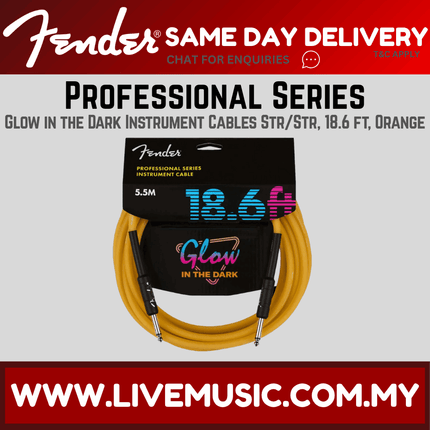 Fender 18.6 FT Professional Series Glow in the Dark Instrument Cable, Orange
