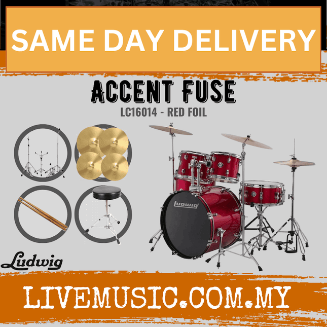 Ludwig Accent Fuse 5-Piece Drums Set w/Hardware+Throne+Cymbal ( LC16011 LC16014 LC16015 LC16019 )