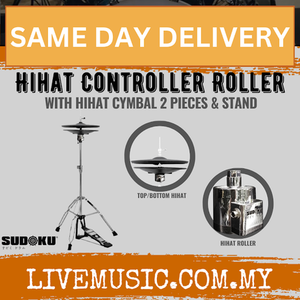 Sudoku Hihat Controller Roller with 2 Pieces Hihat Cymbal and Hihat Stand- Black/Chrome