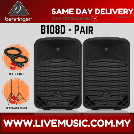 Behringer Eurolive B108D 300-Watt 8" Powered Speaker w/Wireless Mic, Speaker Stand and Cable - Each/Pair (B-108D B 108D)
