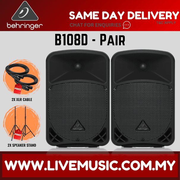 Behringer Eurolive B108D 300-Watt 8" Powered Speaker w/Wireless Mic, Speaker Stand and Cable - Each/Pair (B-108D B 108D)