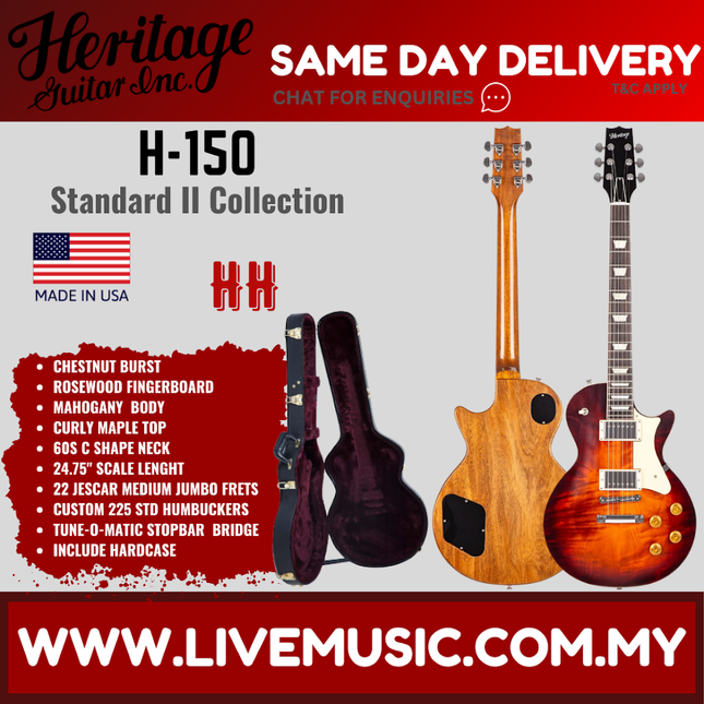 Heritage Standard II Collection H-150 Electric Guitar with Case, Chestnut Burst ( H150 / H 150 )