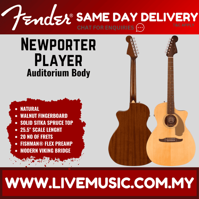 Acoustic guitar with walnut fingerboard, natural finish, medium Newporter Player body