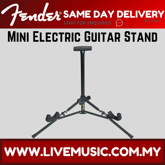 Mini electric guitar stand with three-leg base, black finish