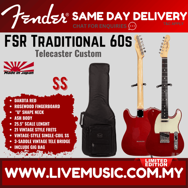 Fender FSR Collection Traditional 60s Telecaster Custom Electric Guitar, RW FB