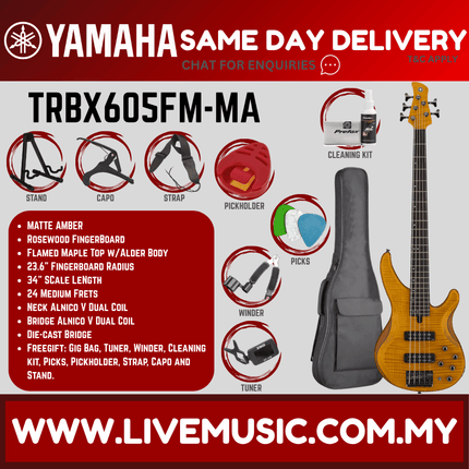 Yamaha TRBX605FM 5-string Electric Bass Guitar -  ( TRBX 605FM / TRBX-605FM )