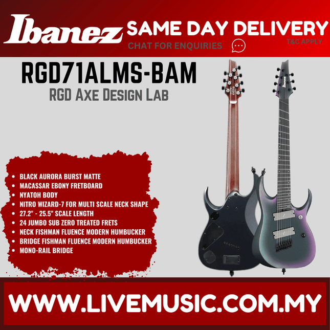Ibanez Axion Label RGD71ALMS Solid Body Electric Guitar - Black Aurora Burst Matte (RGD71ALMS-BAM)