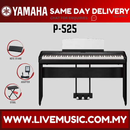 Yamaha P-525 88-Key Digital Piano With Keyboard Bench, Headphone And Adapter - Black ( P 525 P525 ) Replace P515 P-515
