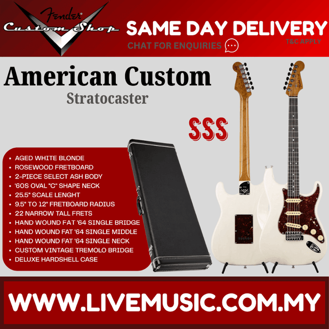 Fender Custom Shop American Custom Stratocaster Guitar, RW FB, Aged White Blonde