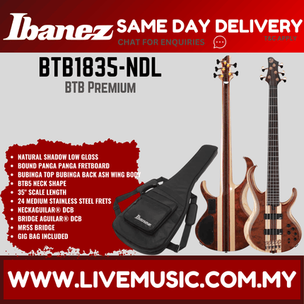 Ibanez BTB1835-NDL 5-String Electric Bass Guitar w/Gig Bag, Natural Shadow Low Gloss ( BTB1835 NDL / BTB1835NDL )
