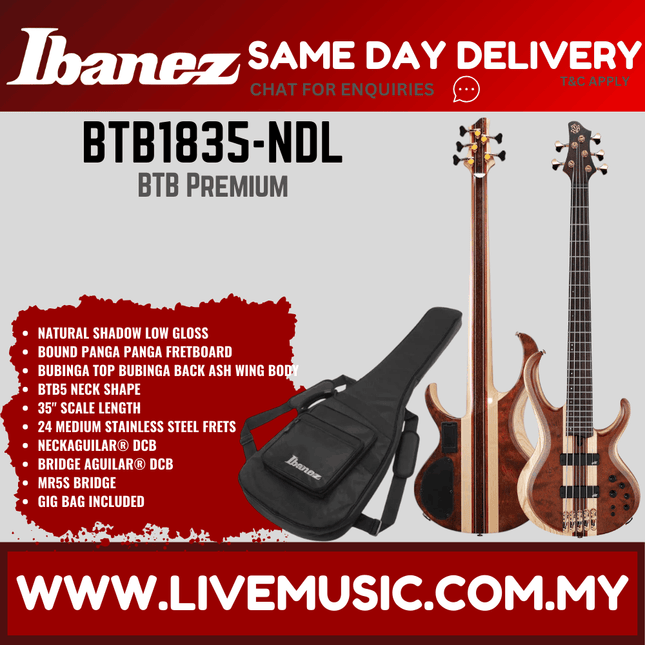 Ibanez BTB1835-NDL 5-String Electric Bass Guitar w/Gig Bag, Natural Shadow Low Gloss ( BTB1835 NDL / BTB1835NDL )