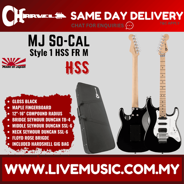 Charvel MJ So-Cal Style 1 HSS FR M Electric Guitar w/Floyd Rose, Maple FB,Gloss Black