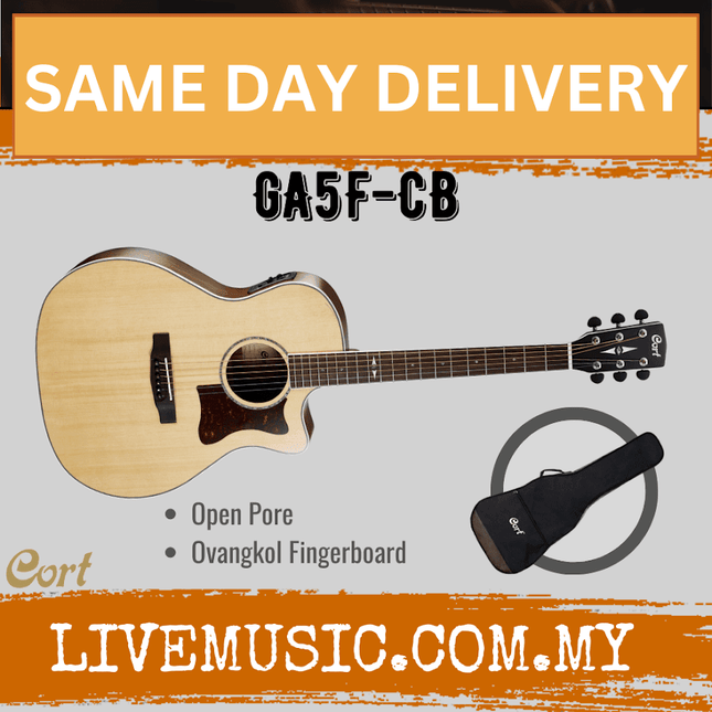 Cort GA5F-CB Acoustic-Electric Guitar with Gig Bag - Natural Open Pore (GA5F CB/GA5FCB)