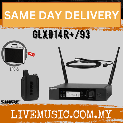 Shure GLXD14R+/93 Digital Wireless Rackmount Presenter System with WL93 Lavalier Microphone ( GLXD14R+ / WL93 )