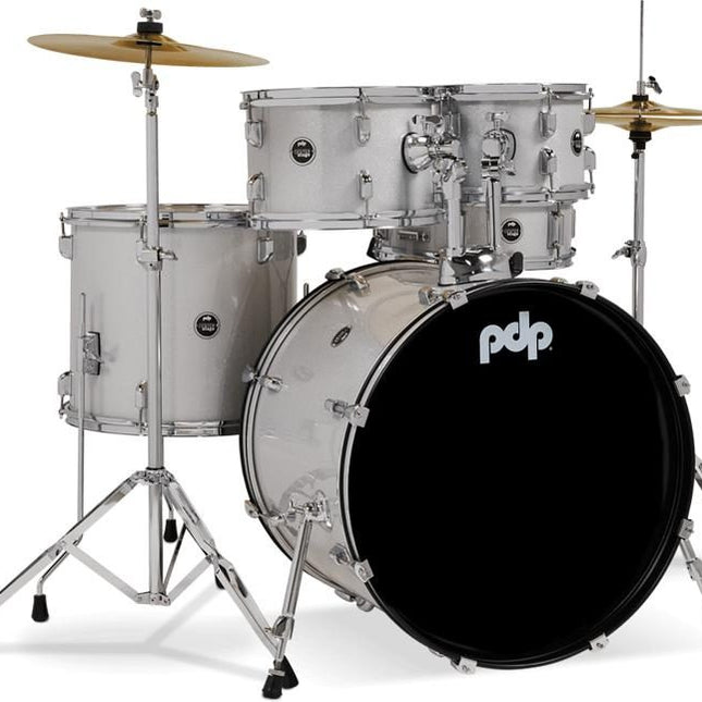 PDP Center Stage 5-piece Complete Drum Set with Hardware, Stool and Cymbal - Diamond White Sparkle ( PDCE2215KT )