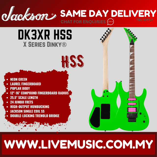 Jackson X Series Dinky DK3XR HSS Electric Guitar, Laurel FB, Neon Green