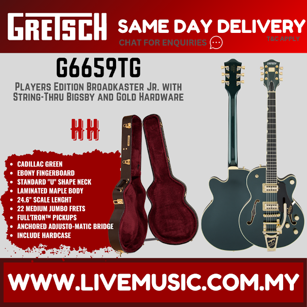 Gretsch G6659TG Players Edition Broadkaster Jr. Center Block Semi-Hollowbody Guitar, Cadillac Green