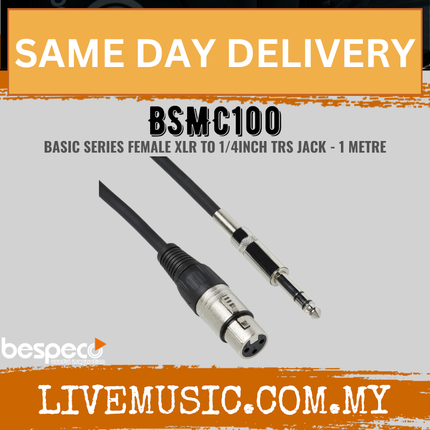 Bespeco BSMC100 1 Metre (XLR Female – Straight 1/4″ Stereo Jack) Microphone Cable