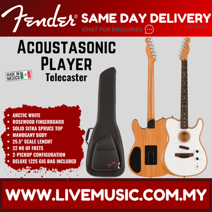 Fender Acoustasonic Player Telecaster Electric Guitar, Arctic White