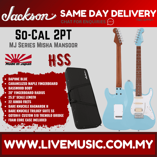 Jackson MJ Series Signature Misha Mansoor So-Cal 2PT Electric Guitar, Maple FB, Daphne Blue