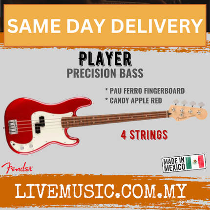 Fender Player Precision Bass Electric Guitar, Pau Ferro FB, Candy Apple Red