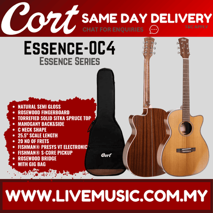 Cort Essence-OC4 Acoustic Electric Guitar w/ Gig Bag, Rosewood Fingerboard - Natural Semi Gloss ( EssenceOC4 / Essence OC4 )