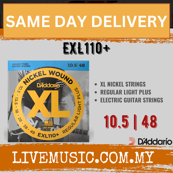 D'addario EXL110+ Xl Nickel Wound Electric Guitar Strings, Regular Light Plus, 10.5-48 Gauge