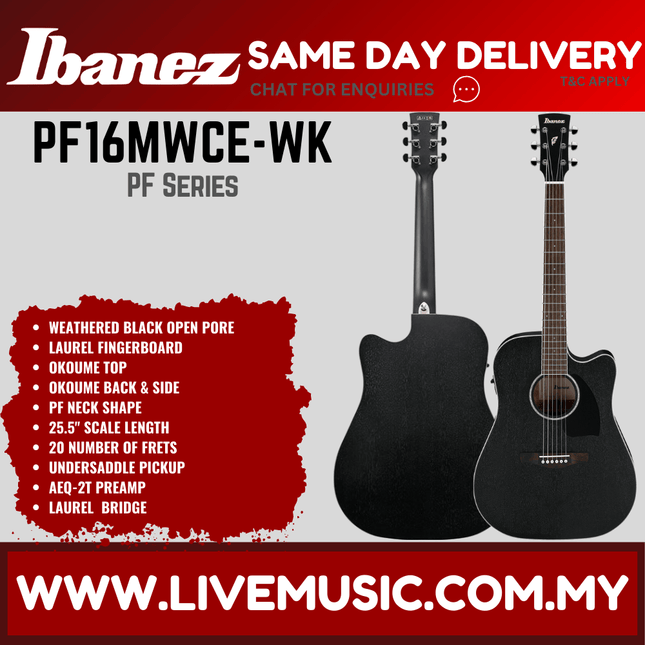 Ibanez PF16MWCE Performance Series Acoustic Electric Guitar - Open Pore Natural/Weathered Black ( PF 16MWCE / PF-16MWCE )