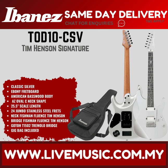 Ibanez TOD10 Series Tim Henson Signature Electric Guitar, Classic Silver/Metallic Mauve ( TOD10-CSV / TOD10-MM / TOD-10 )