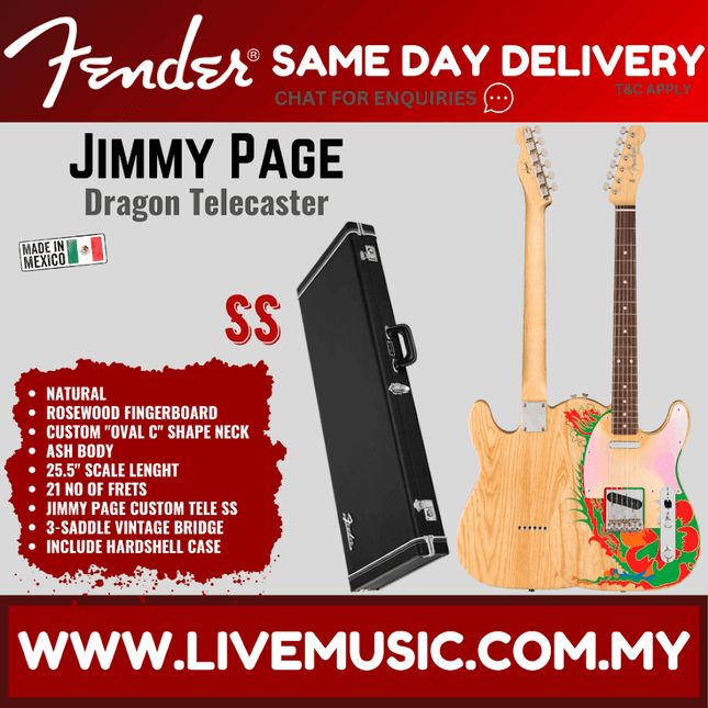 Fender Jimmy Page Dragon Telecaster Electric Guitar, RW FB, Natural