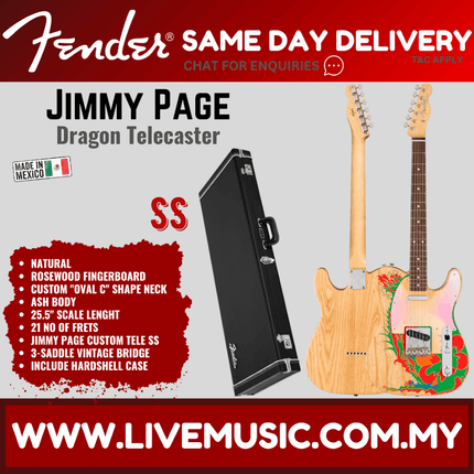 Fender Jimmy Page Dragon Telecaster Electric Guitar, RW FB, Natural