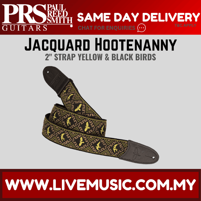 PRS Jacquard Hootenanny Style Guitar Strap, Yellow & Black Birds