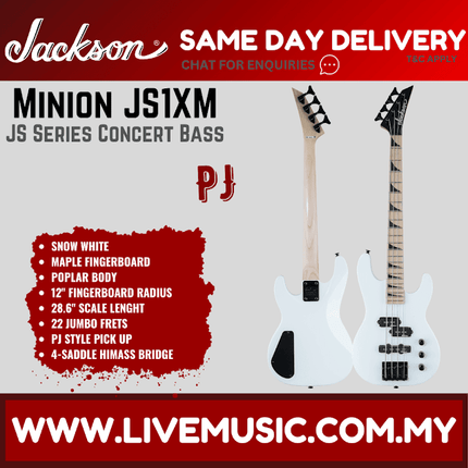 Jackson JS1XM JS Series Concert Bass Minion Guitar, Maple Fretboard - Snow White