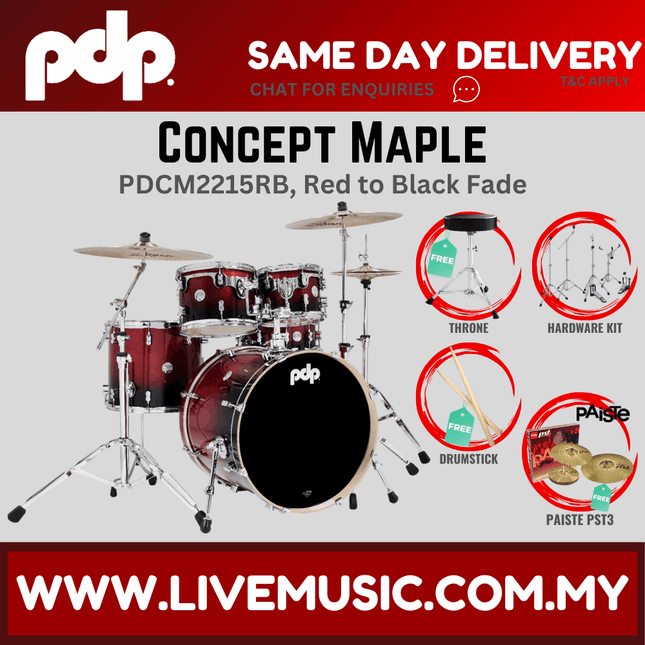 PDP by DW CM5 Concept Maple Shell Pack - 5-piece With PST3 Cymbals ( PDCM2215 )