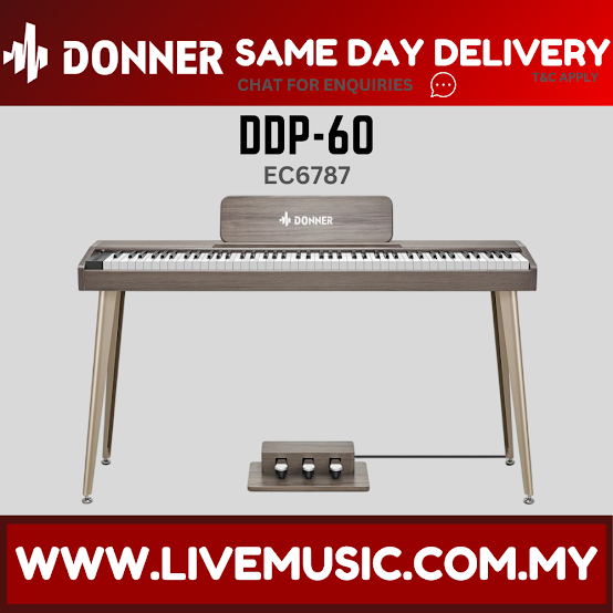 88-key digital piano with wooden finish and control panel on folding stand