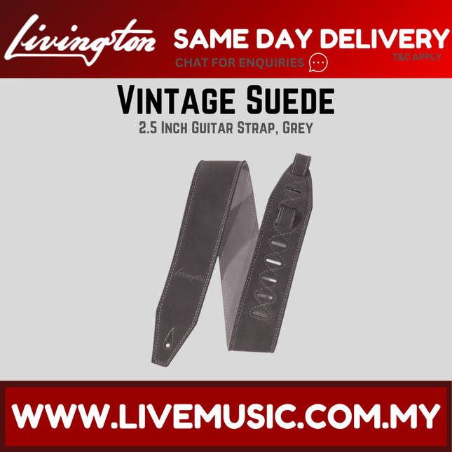 Livingston VSG-25 2.5 Inch Vintage Suede Guitar Strap, Grey ( VSG 25 VSG25 )