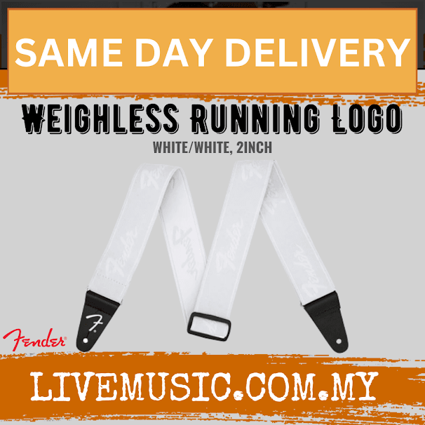 Fender Weighless Running Logo Guitar Strap, 2inch - White/White